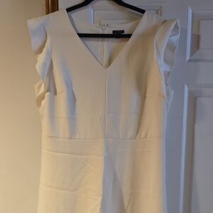 Ann Taylor Factory Cream Sheath Mini Dress V-Neck Flutter Sleeves